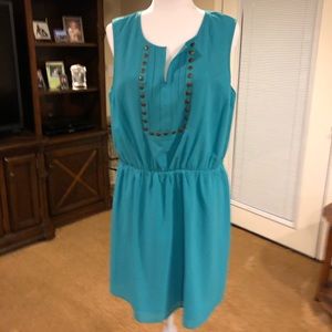 Market & Spruce Teal Dress w/ bronze tone stud top